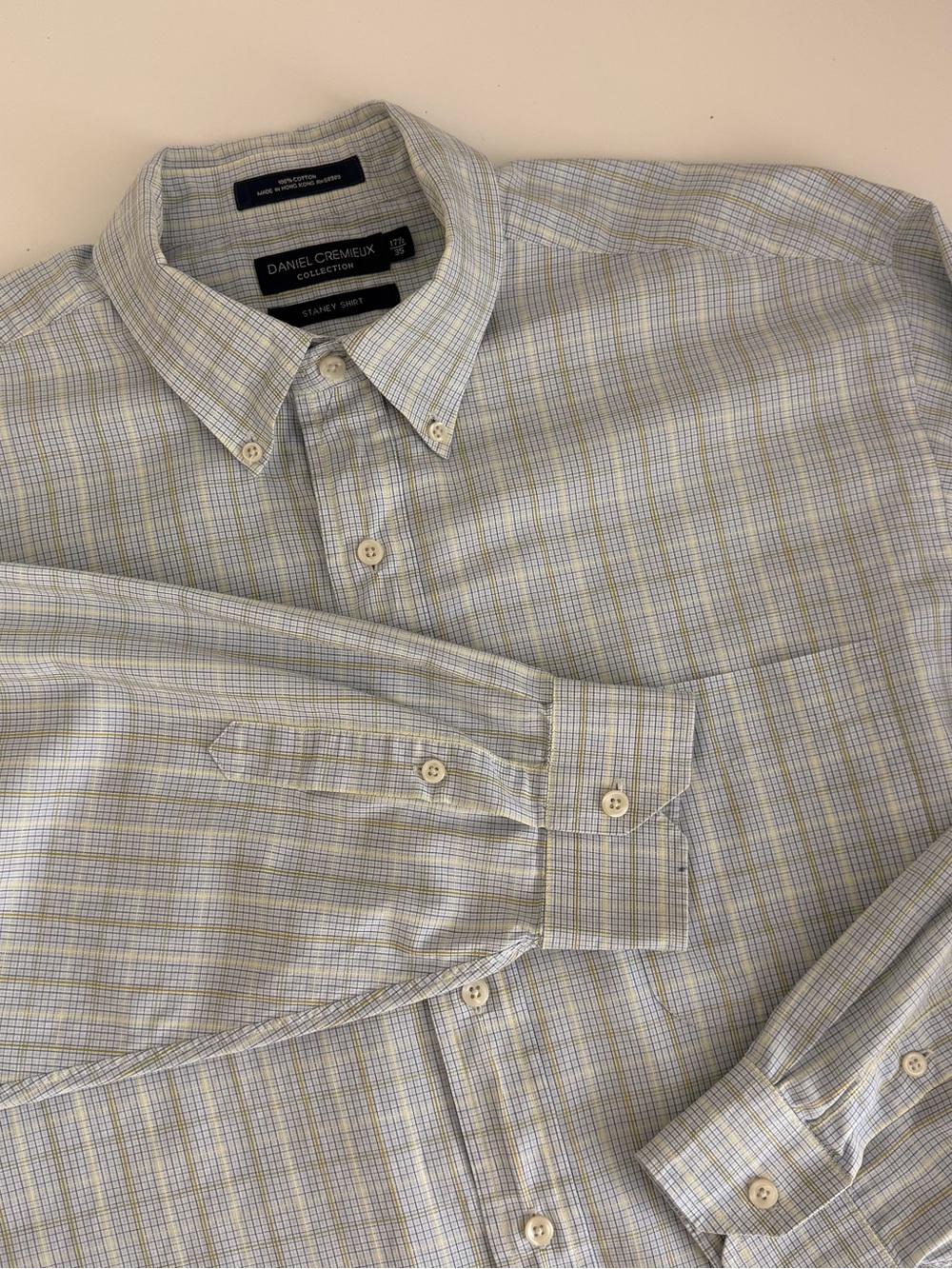 Daniel Cremieux Light Blue and Pale Yellow Plaid Button-Down Shirt